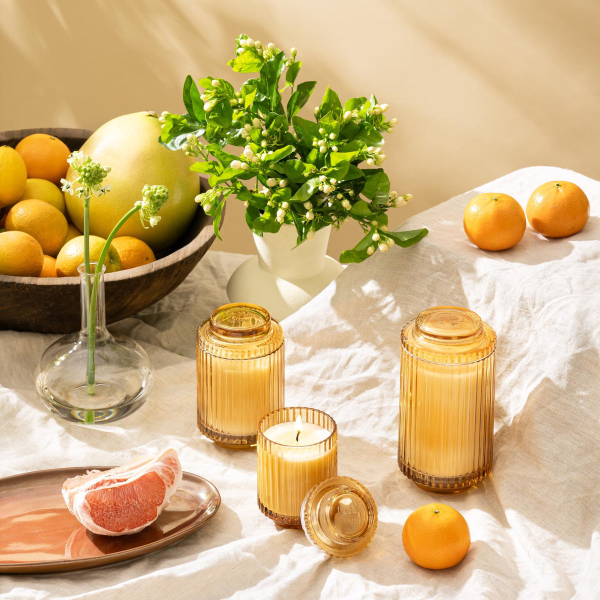 Aurélie Reeded Glass Candle: Yuzu & Neroli Blossom (M) - Source by Studio Skara, view 3
