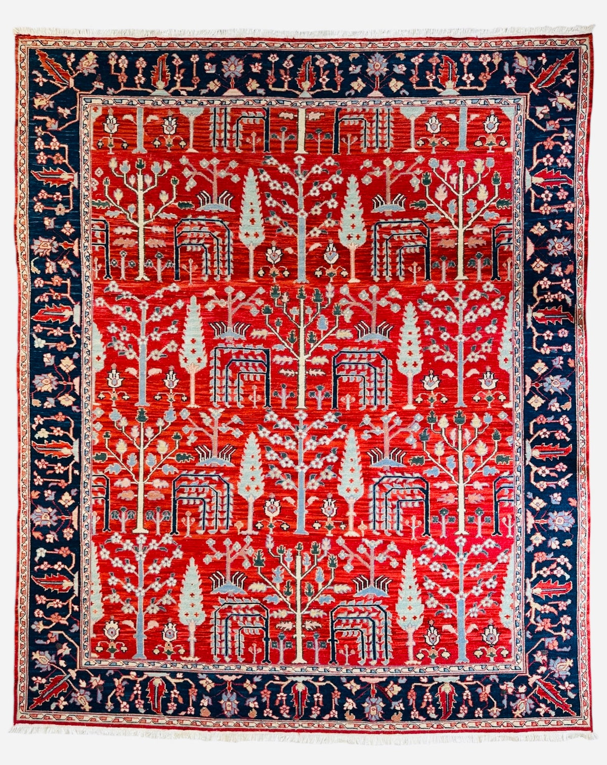 Soumak Rug 8x10 | Red, Navy & Ivory | Hand-Woven Wool Flatweave - Rugistan