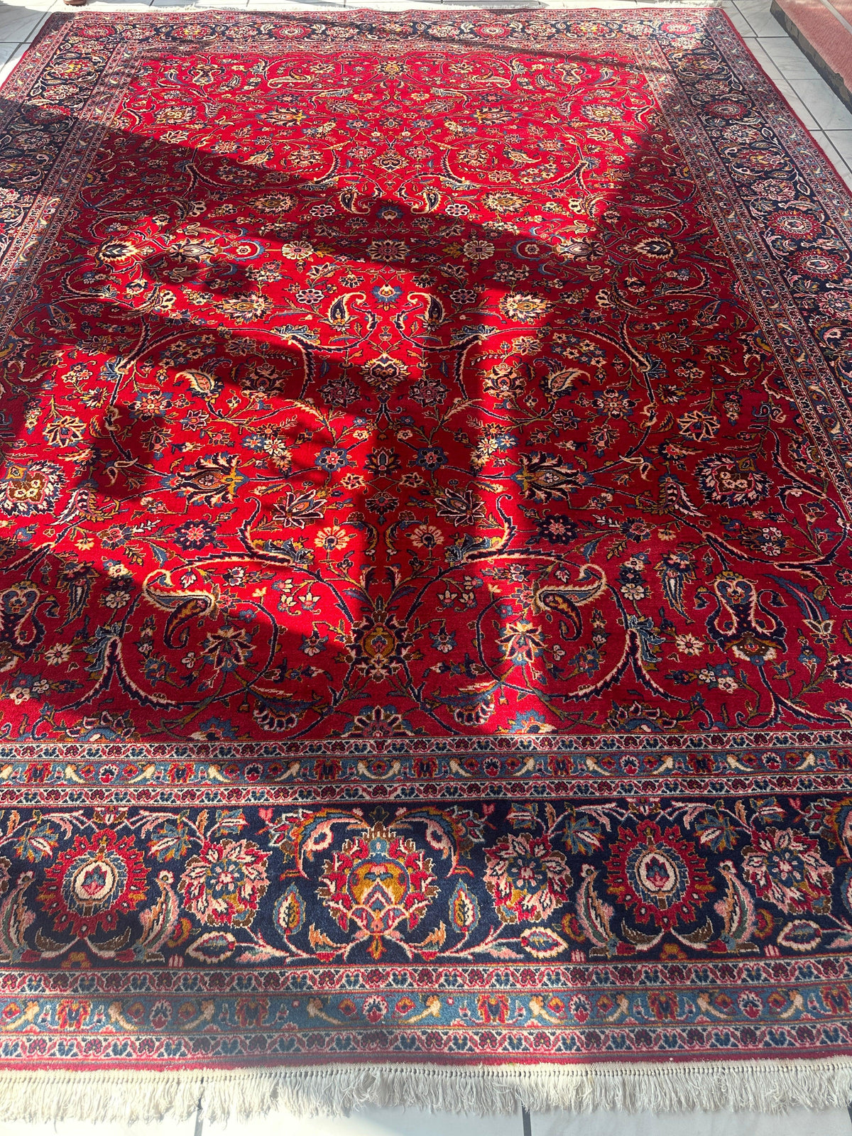 Persian Kashan Rug 10x14 | Red, Navy & Ivory | Hand-Knotted Wool - Rugistan, view 2
