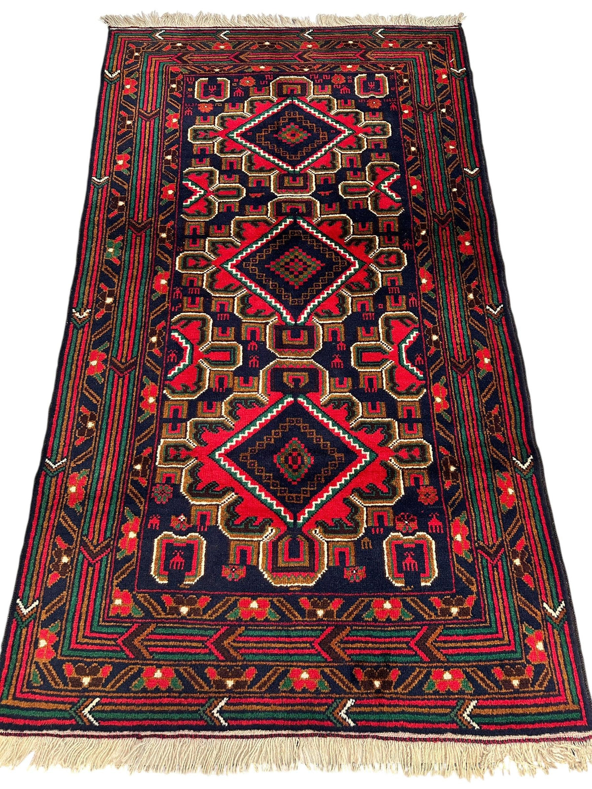 Afghan Baluch Rug 3x5 | Navy, Red & Gold | Hand-Knotted Wool - Rugistan, view 2