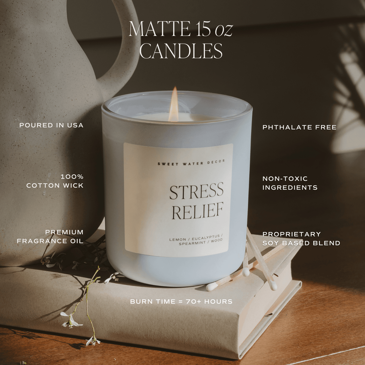 Salt and Sea Soy Candle - Blue Matte Jar - 15 oz - Sweet Water Decor, view 4