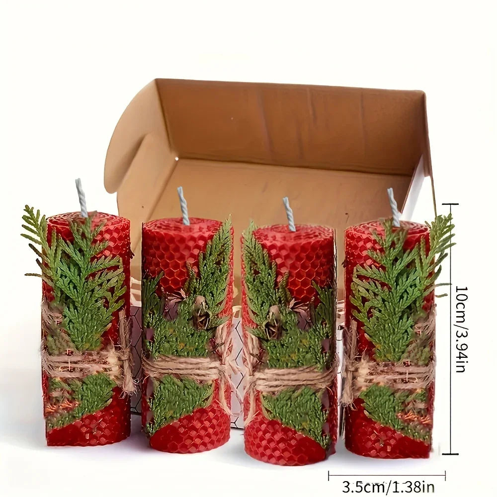 Beeswax Candles with Dried Flowers, Multicolor 4 Piece Oval Set