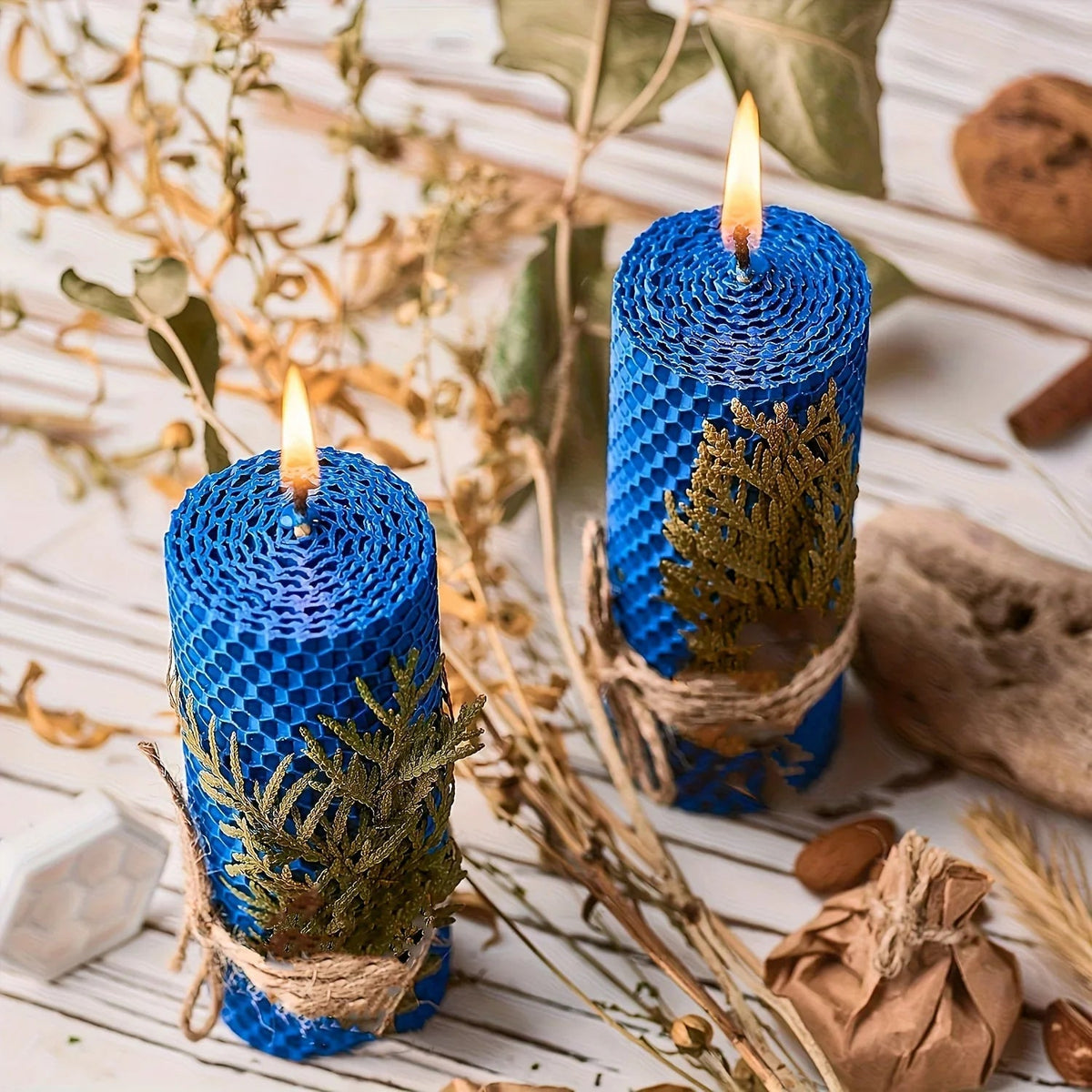 Beeswax Candles with Dried Flowers, Multicolor 4 Piece Oval Set