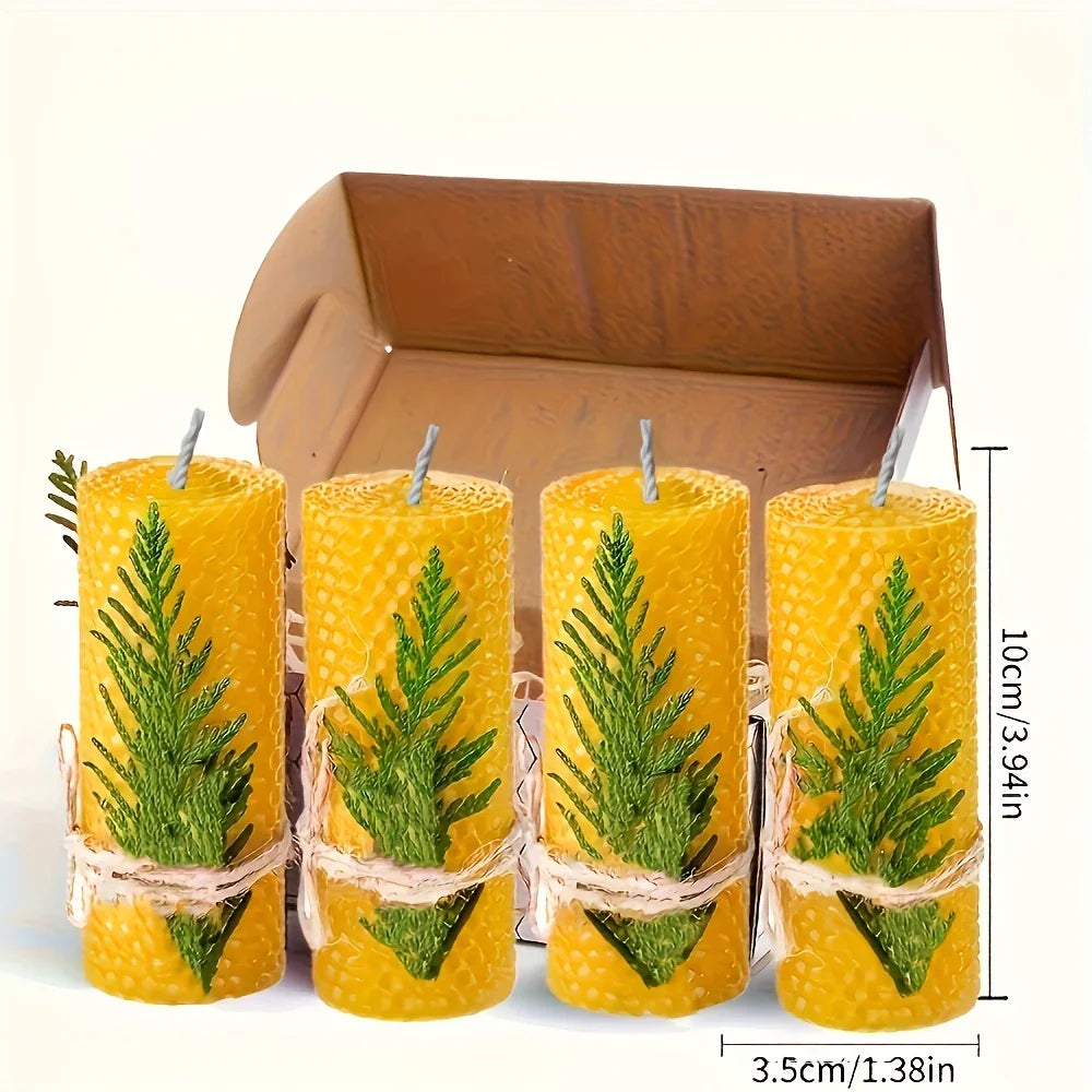 Beeswax Candles with Dried Flowers, Multicolor 4 Piece Oval Set