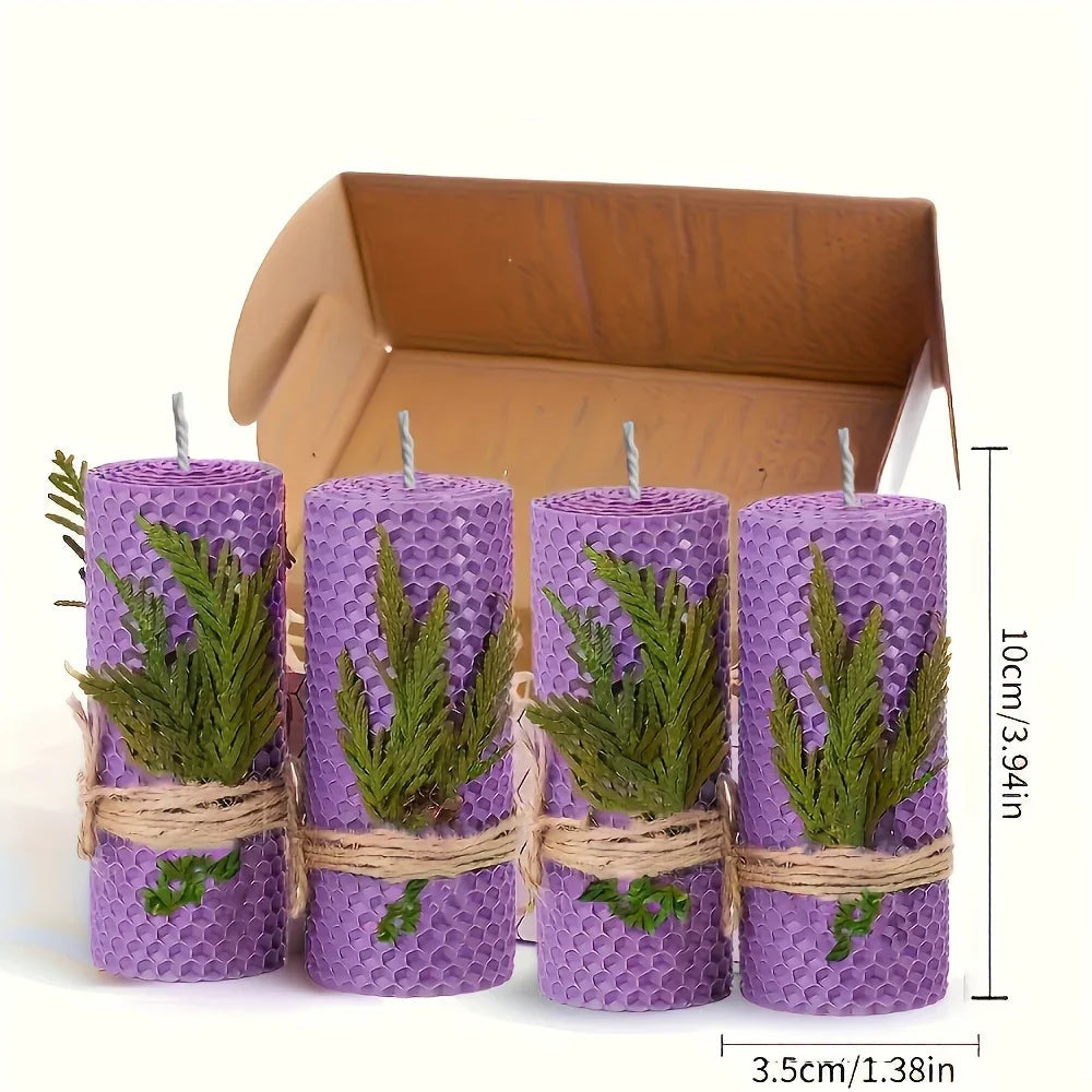 Beeswax Candles with Dried Flowers, Multicolor 4 Piece Oval Set