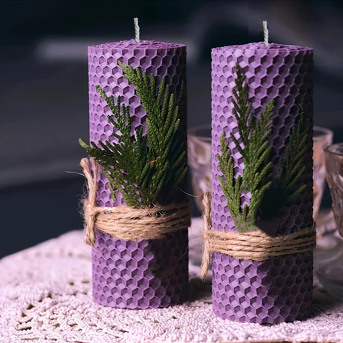Beeswax Candles with Dried Flowers, Multicolor 4 Piece Oval Set