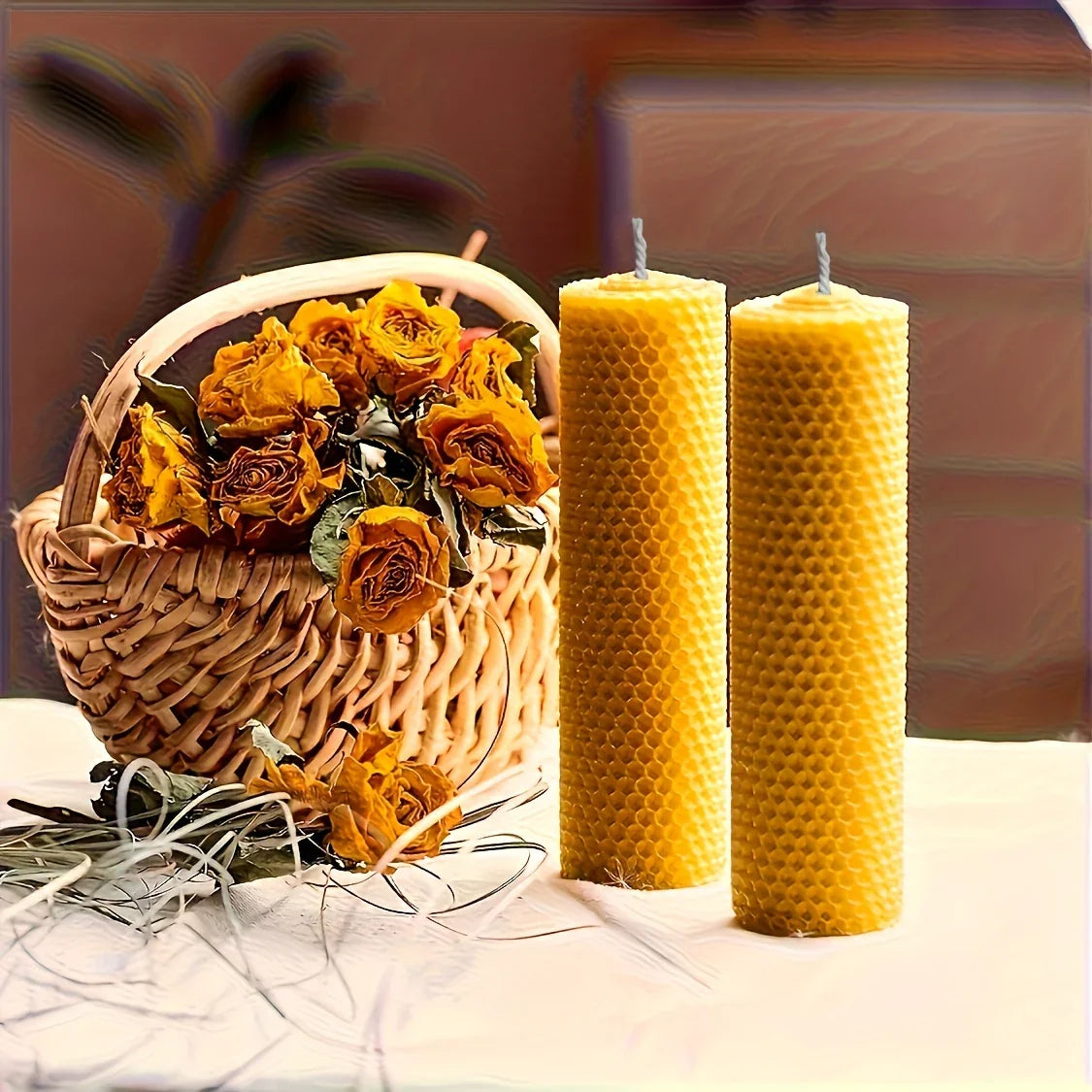 Beeswax Candles with Dried Flowers, Multicolor 4 Piece Oval Set