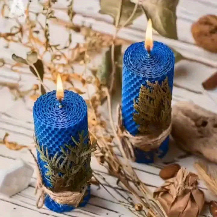 Beeswax Candles with Dried Flowers, Multicolor 4 Piece Oval Set