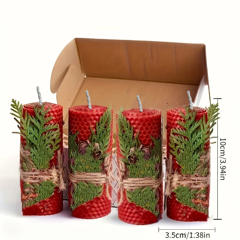 Beeswax Candles with Dried Flowers, Multicolor 4 Piece Oval Set