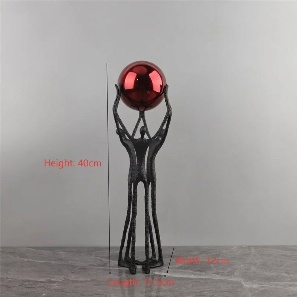 Black Iron Figure Sculpture with Silver Sphere for Your Modern Home