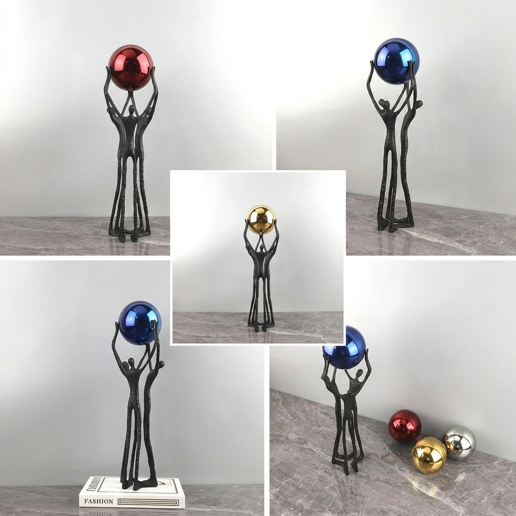 Black Iron Figure Sculpture with Silver Sphere for Your Modern Home