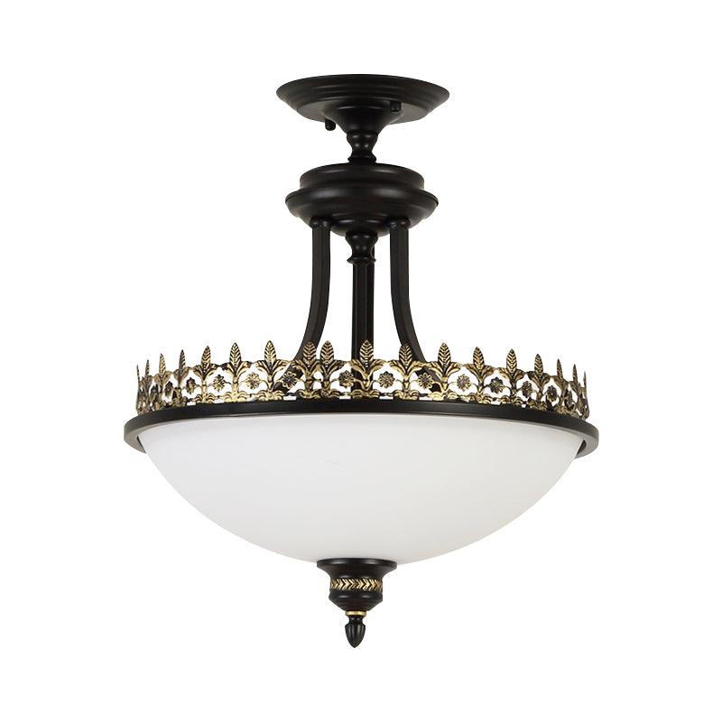 Black Vintage Bowl Frosted Glass Semi-Flush Mount 16.9"