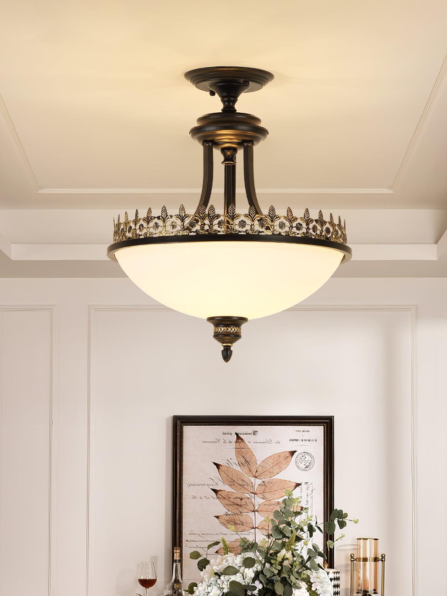 Black Vintage Bowl Frosted Glass Semi-Flush Mount 16.9"