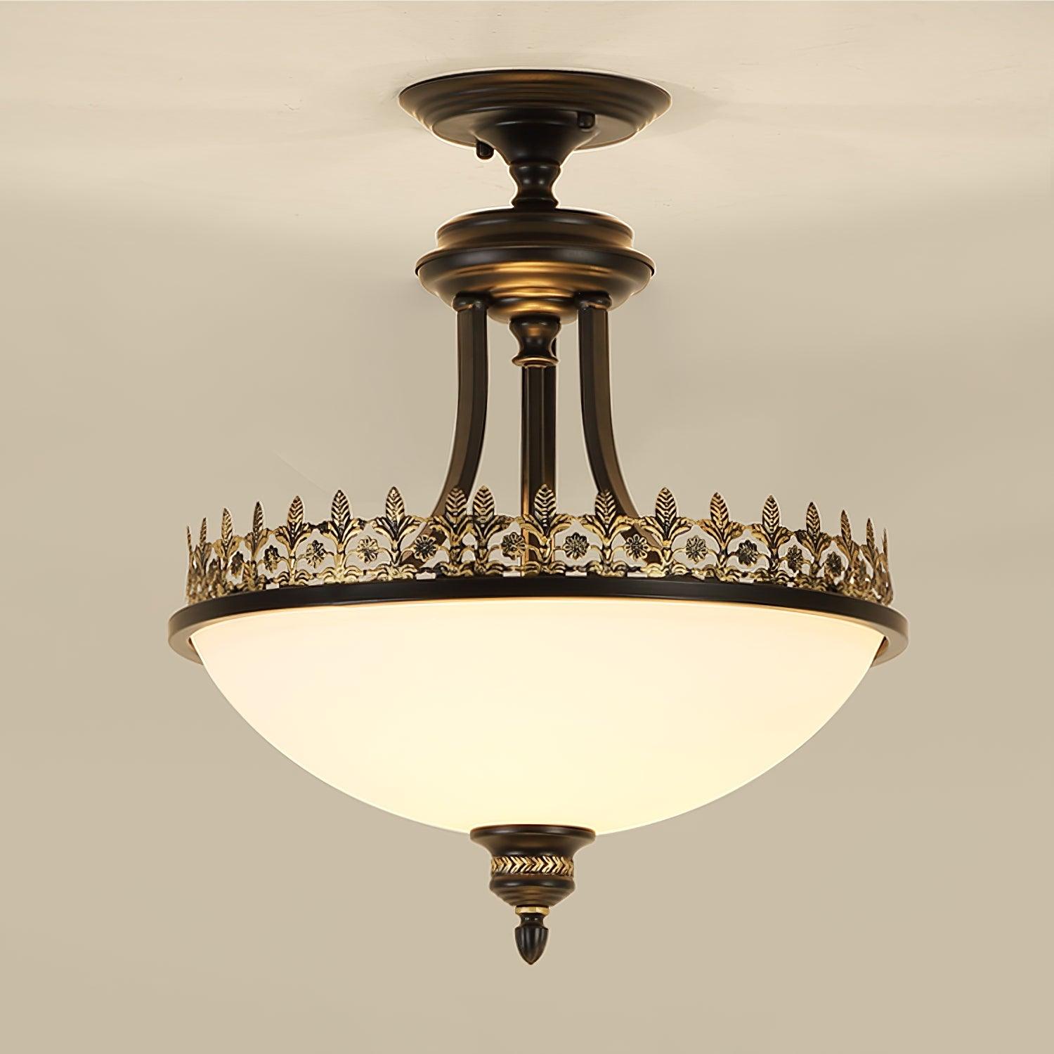 Black Vintage Bowl Frosted Glass Semi-Flush Mount 16.9"