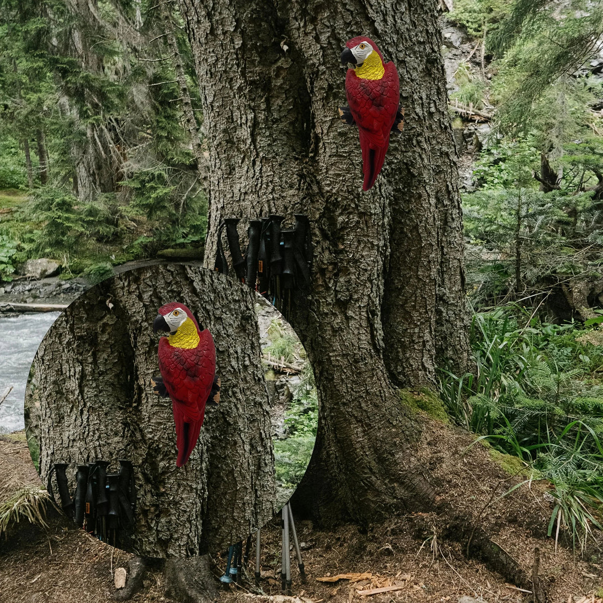 Blue Parrot Garden Statue Handcrafted Outdoor Tree Decor