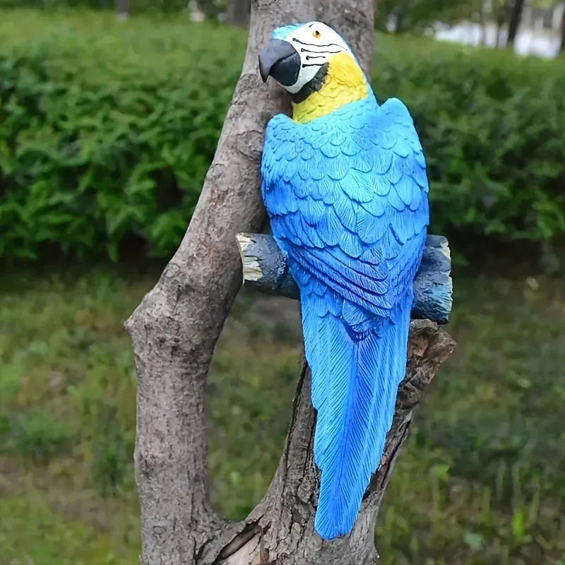 Blue Parrot Garden Statue Handcrafted Outdoor Tree Decor