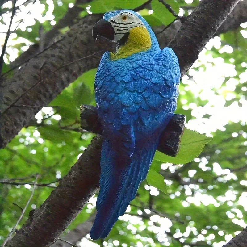 Blue Parrot Garden Statue Handcrafted Outdoor Tree Decor