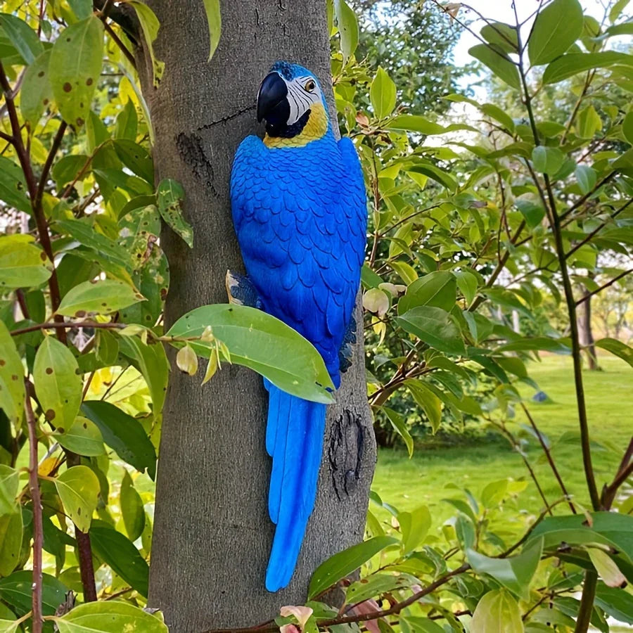 Blue Parrot Garden Statue Handcrafted Outdoor Tree Decor