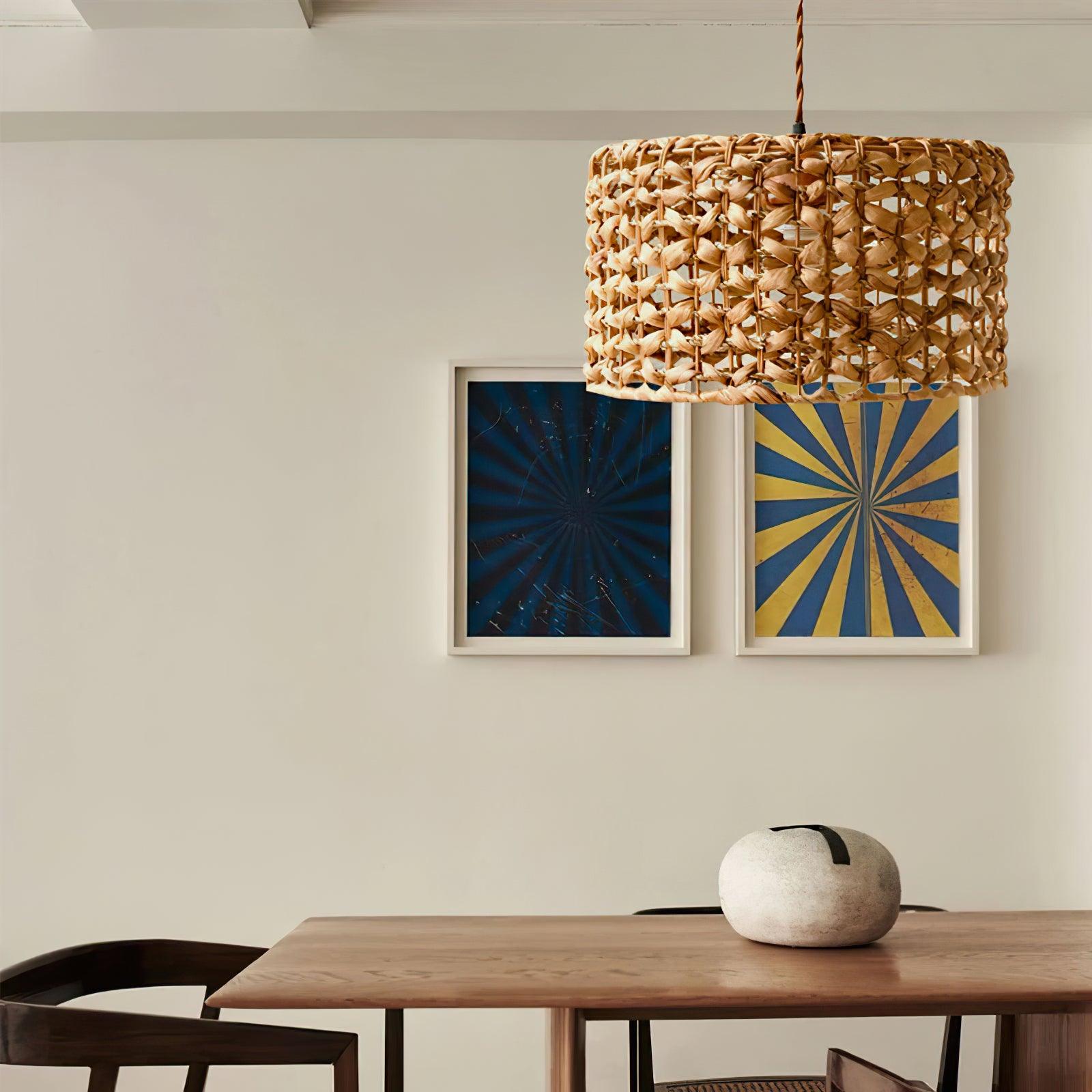 Boho Rattan Woven Lampshade Pendant Light 12.2"
