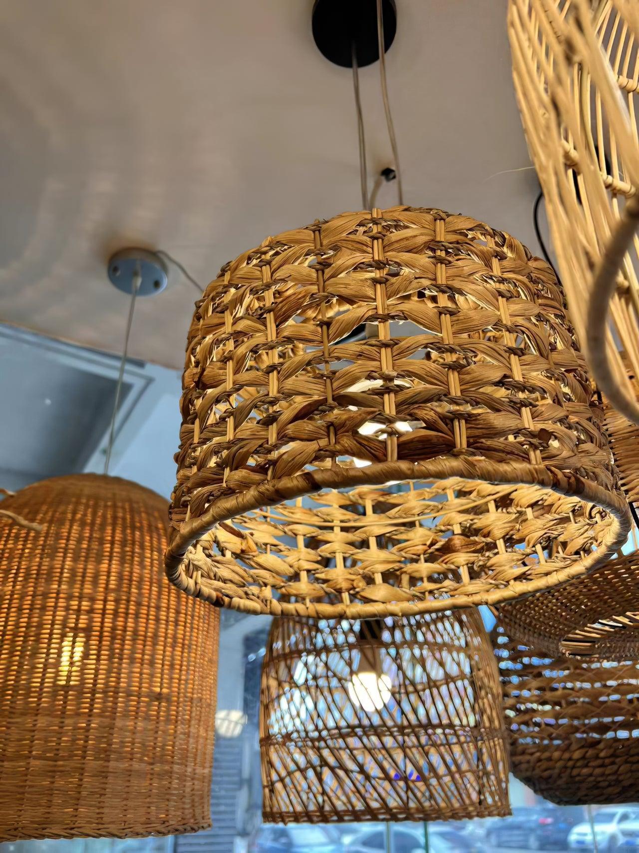 Boho Rattan Woven Lampshade Pendant Light 12.2"