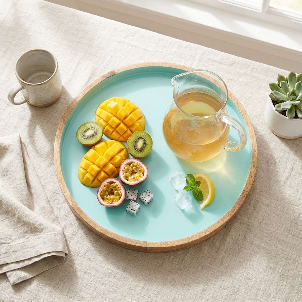 Blue Round Mango Wood Platter — House of Avana, view 1 of 9