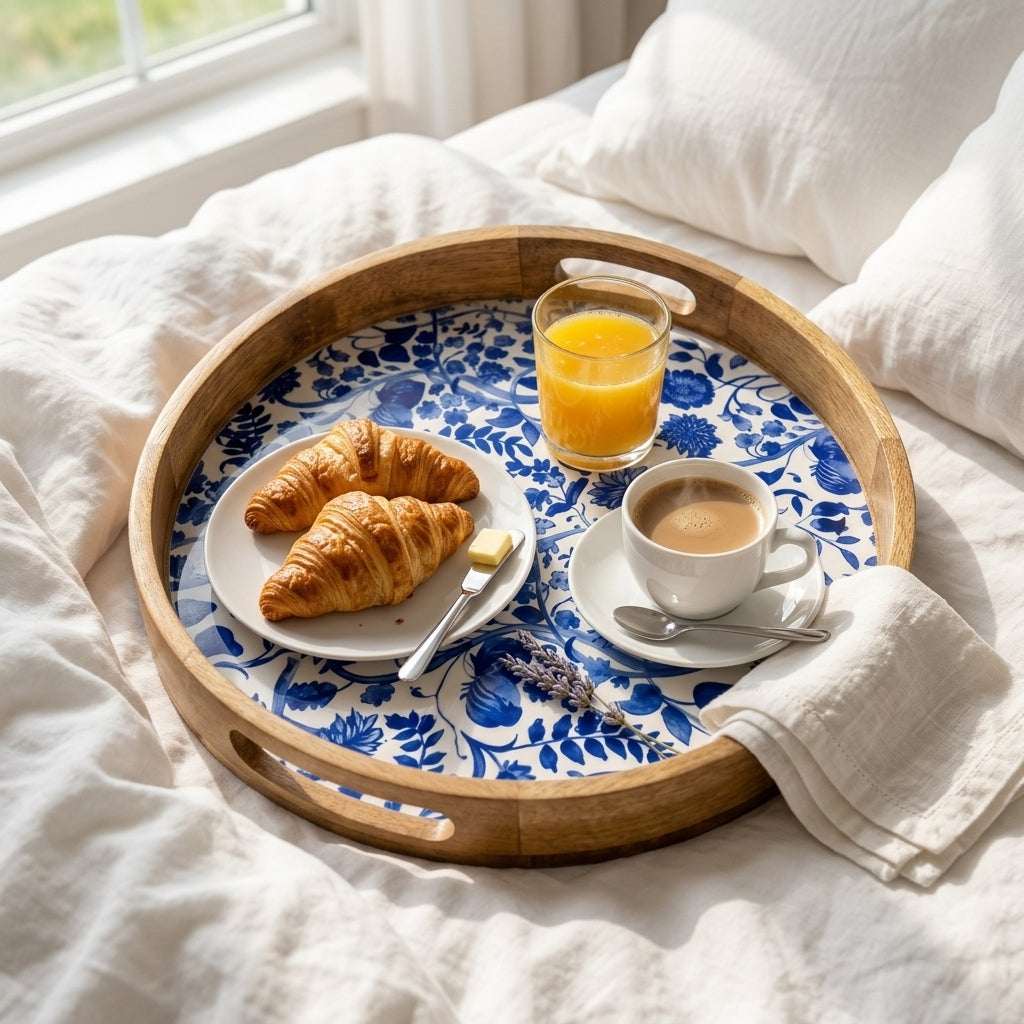 Round Blue Mango Wood Serving Tray — House of Avana, view 2 of 7