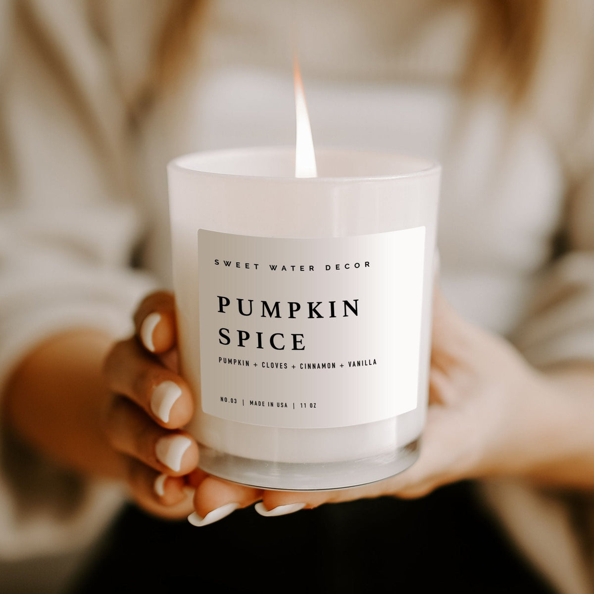 Pumpkin Spice Soy Candle - White Jar - 11 oz - Sweet Water Decor, view 2