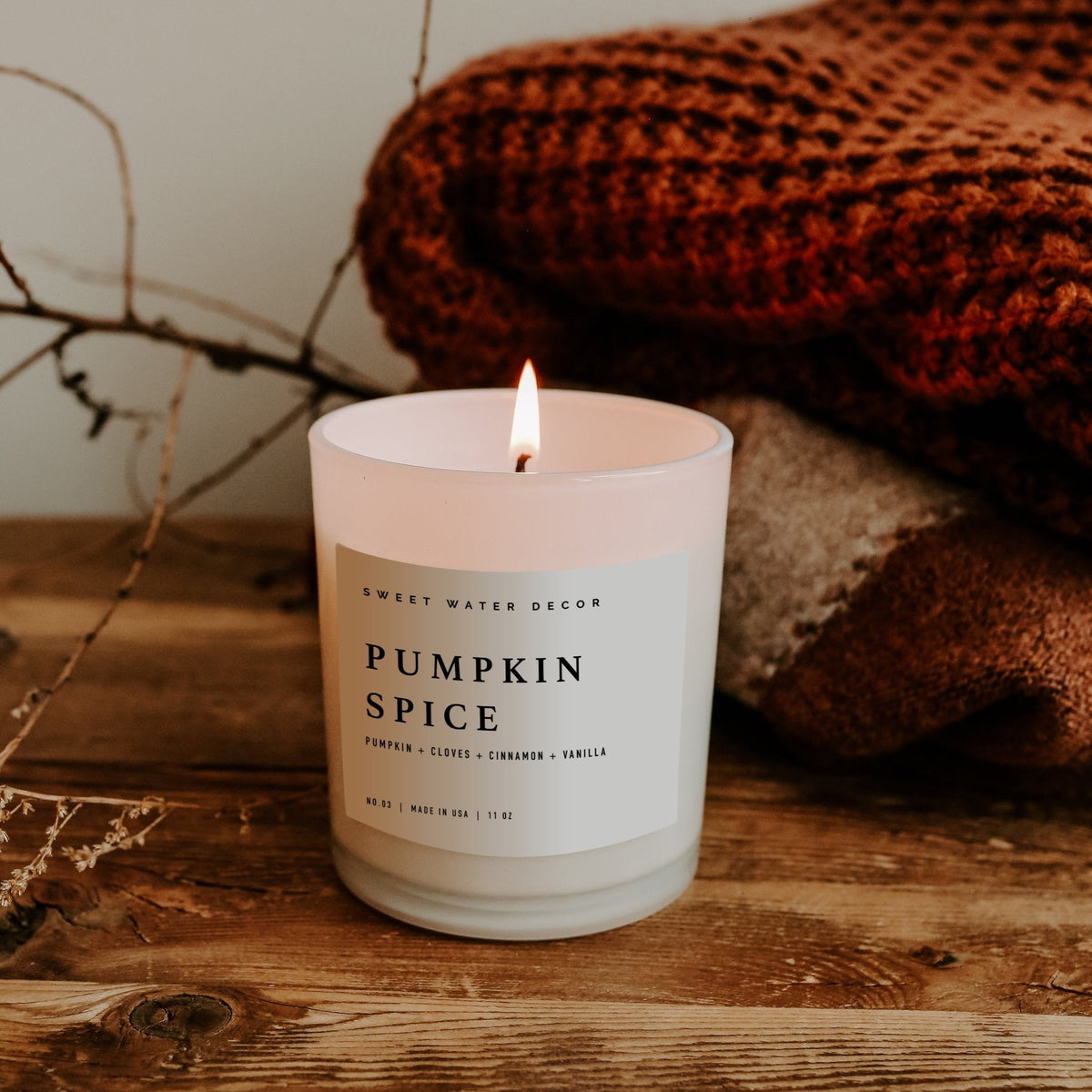 Pumpkin Spice Soy Candle - White Jar - 11 oz - Sweet Water Decor, view 4