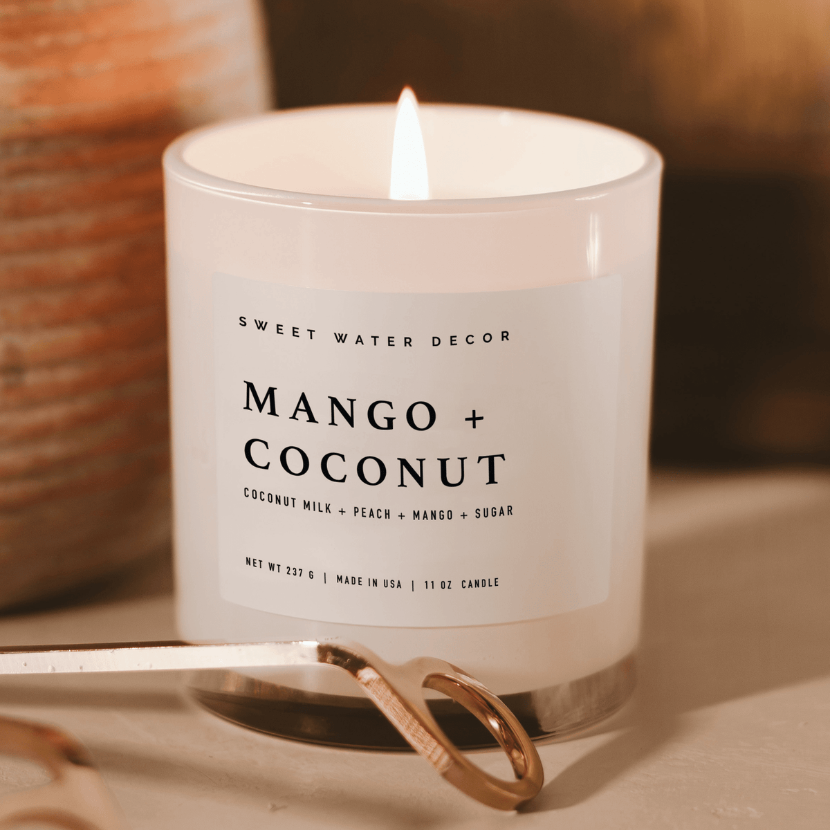 Mango and Coconut Soy Candle - White Jar - 11 oz - Sweet Water Decor, view 3