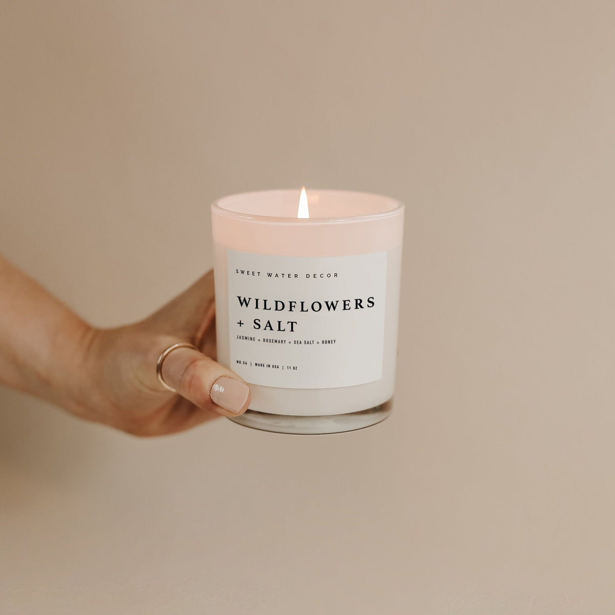 Wildflowers and Salt Soy Candle - White Jar - 11 oz - Sweet Water Decor, view 3