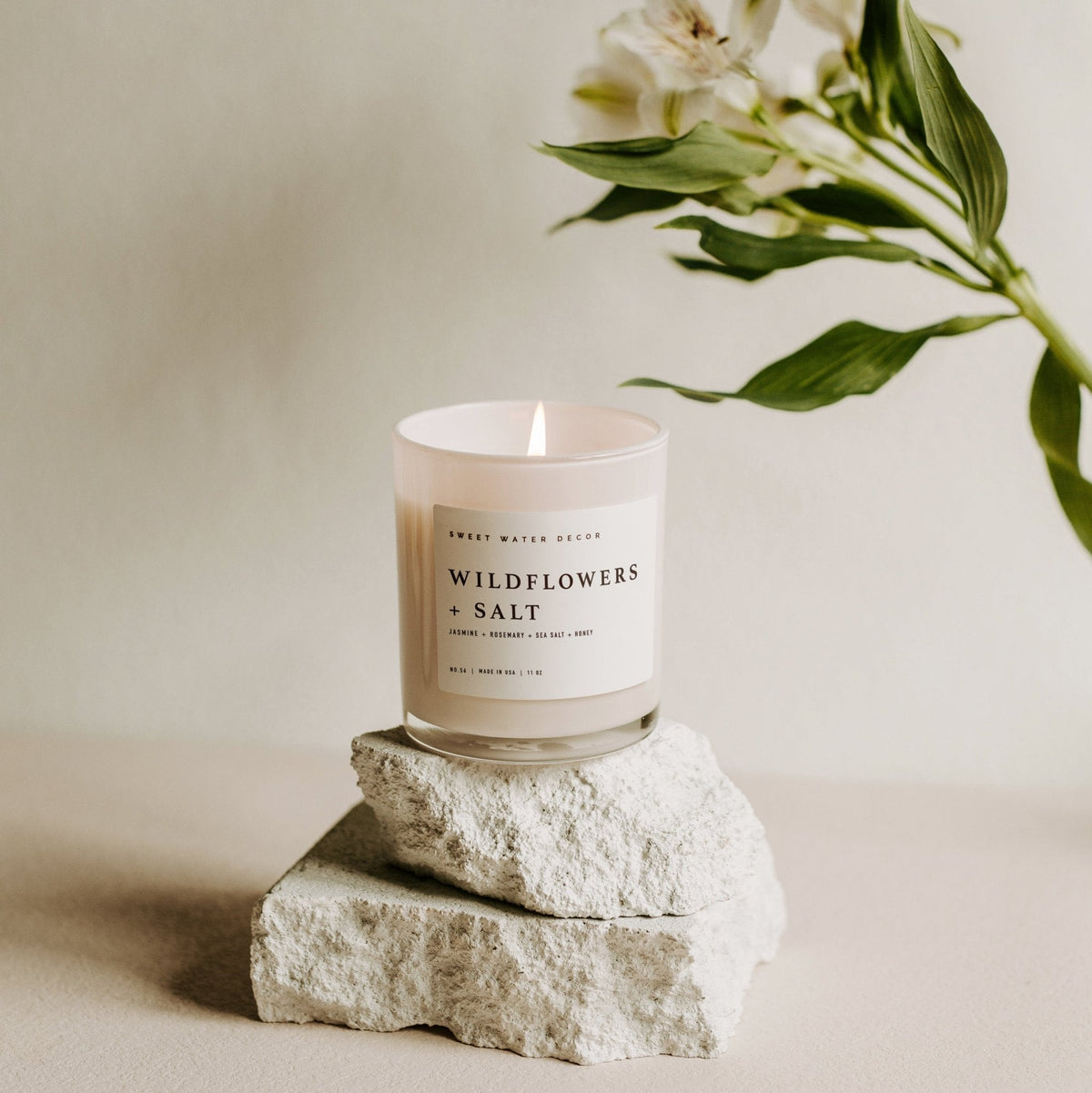 Wildflowers and Salt Soy Candle - White Jar - 11 oz - Sweet Water Decor, view 2