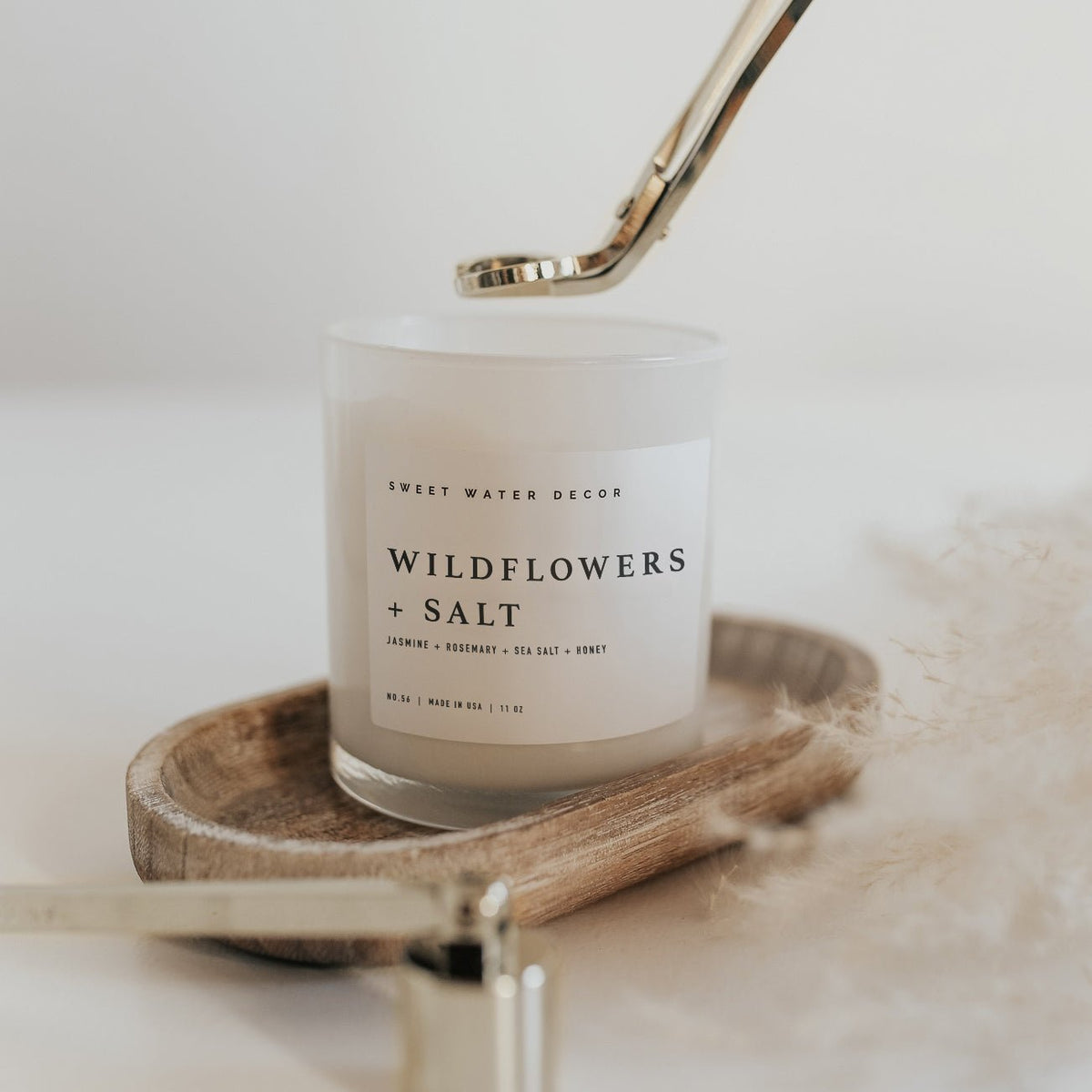 Wildflowers and Salt Soy Candle - White Jar - 11 oz - Sweet Water Decor, view 4