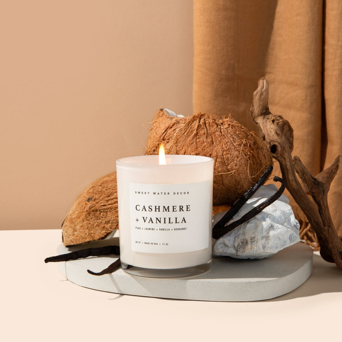 Cashmere and Vanilla Soy Candle - White Jar - 11 oz - Sweet Water Decor, view 2