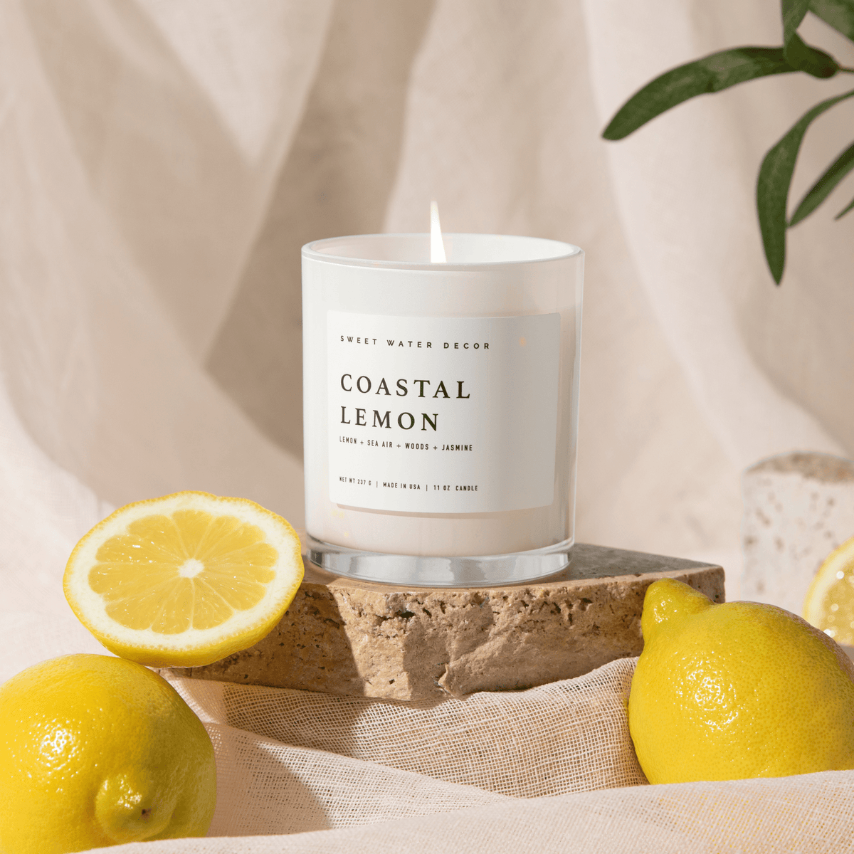 Coastal Lemon Soy Candle - White Jar - 11 oz - Sweet Water Decor, view 2