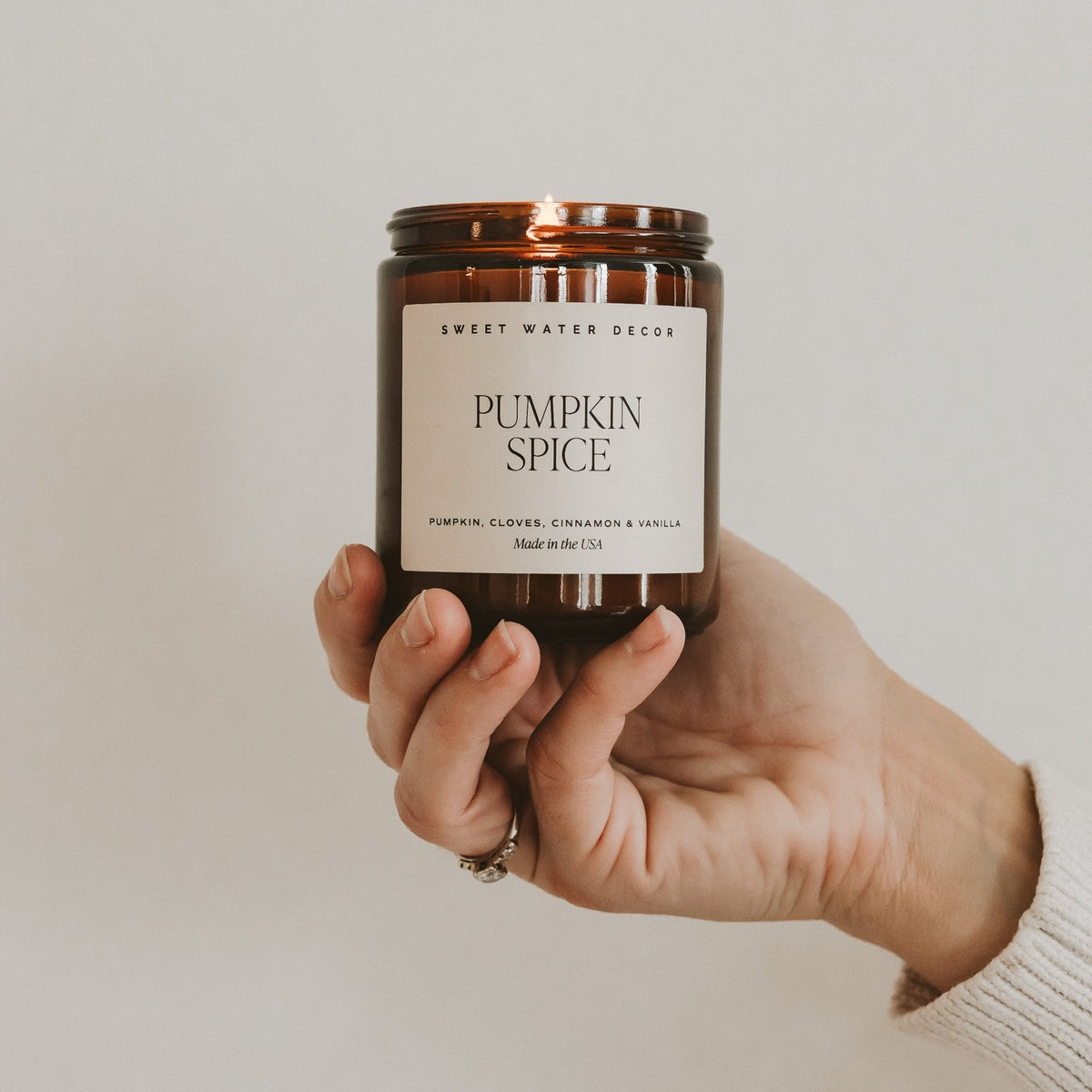 Pumpkin Spice Soy Candle | 9oz. Amber Jar - Sweet Water Decor, view 2