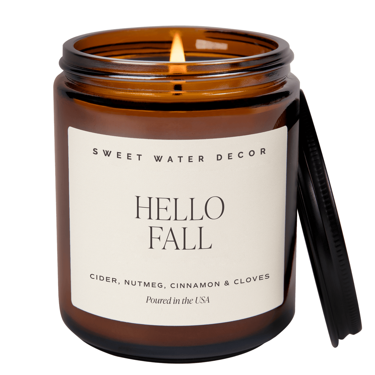 Hello Fall Soy Candle - Amber Jar - 9 oz - Sweet Water Decor