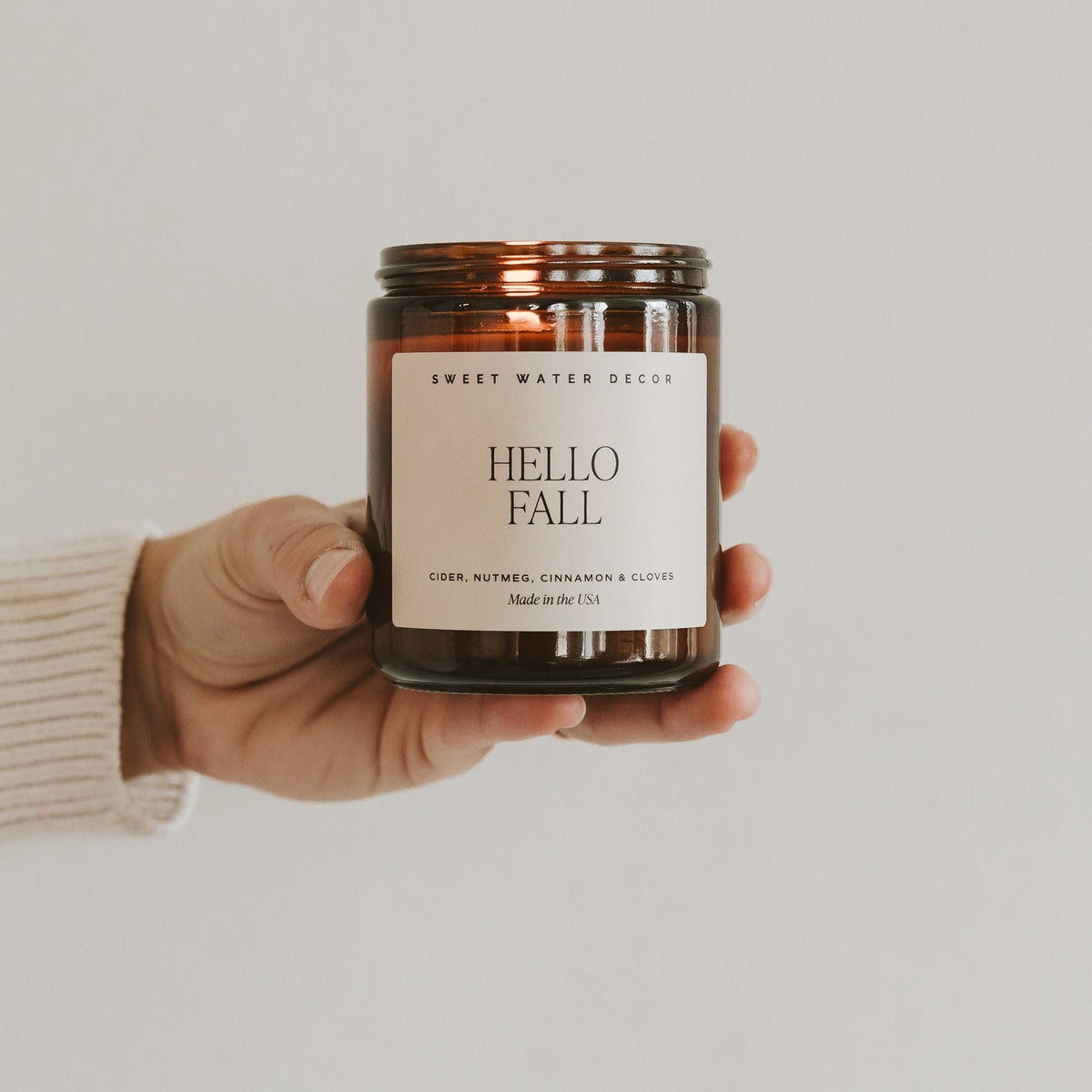 Hello Fall Soy Candle - Amber Jar - 9 oz - Sweet Water Decor, view 2