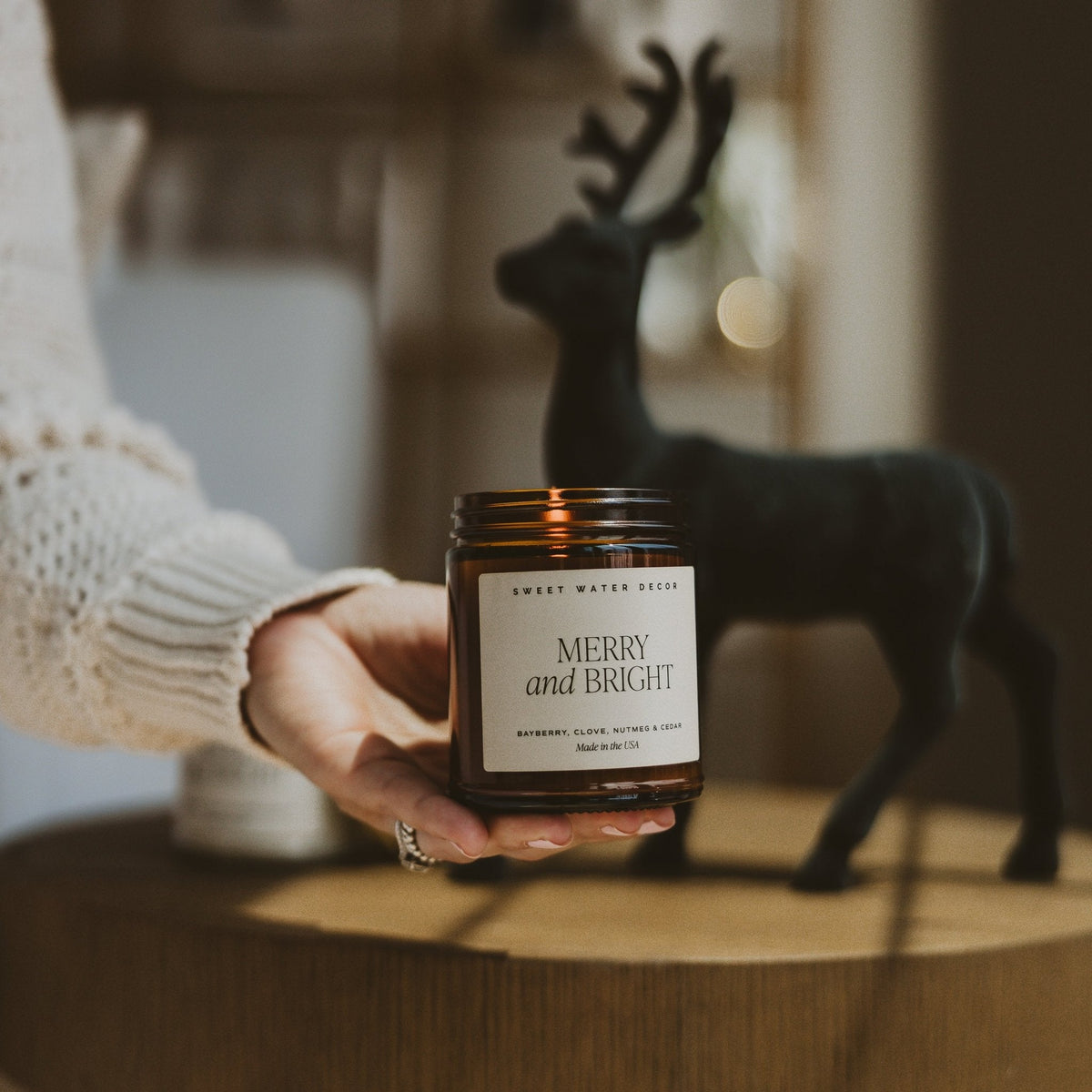 Merry and Bright Soy Candle - Amber Jar - 9 oz - Sweet Water Decor, view 2