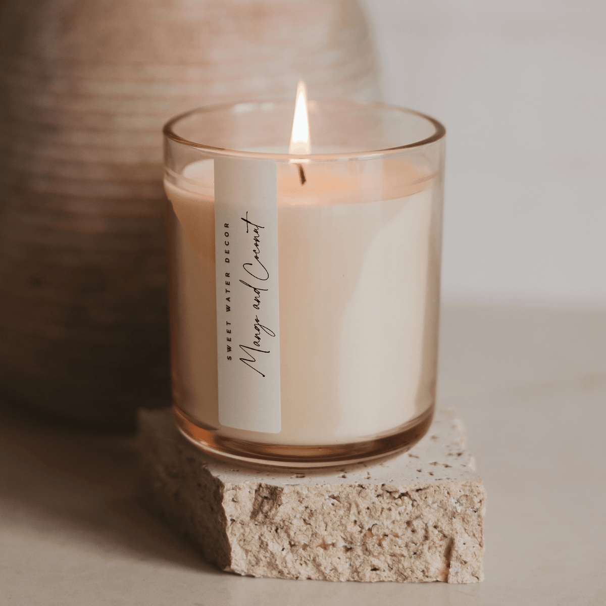 Mango and Coconut Soy Candle - Tinted Glass Jar - 12 oz - Sweet Water Decor, view 2