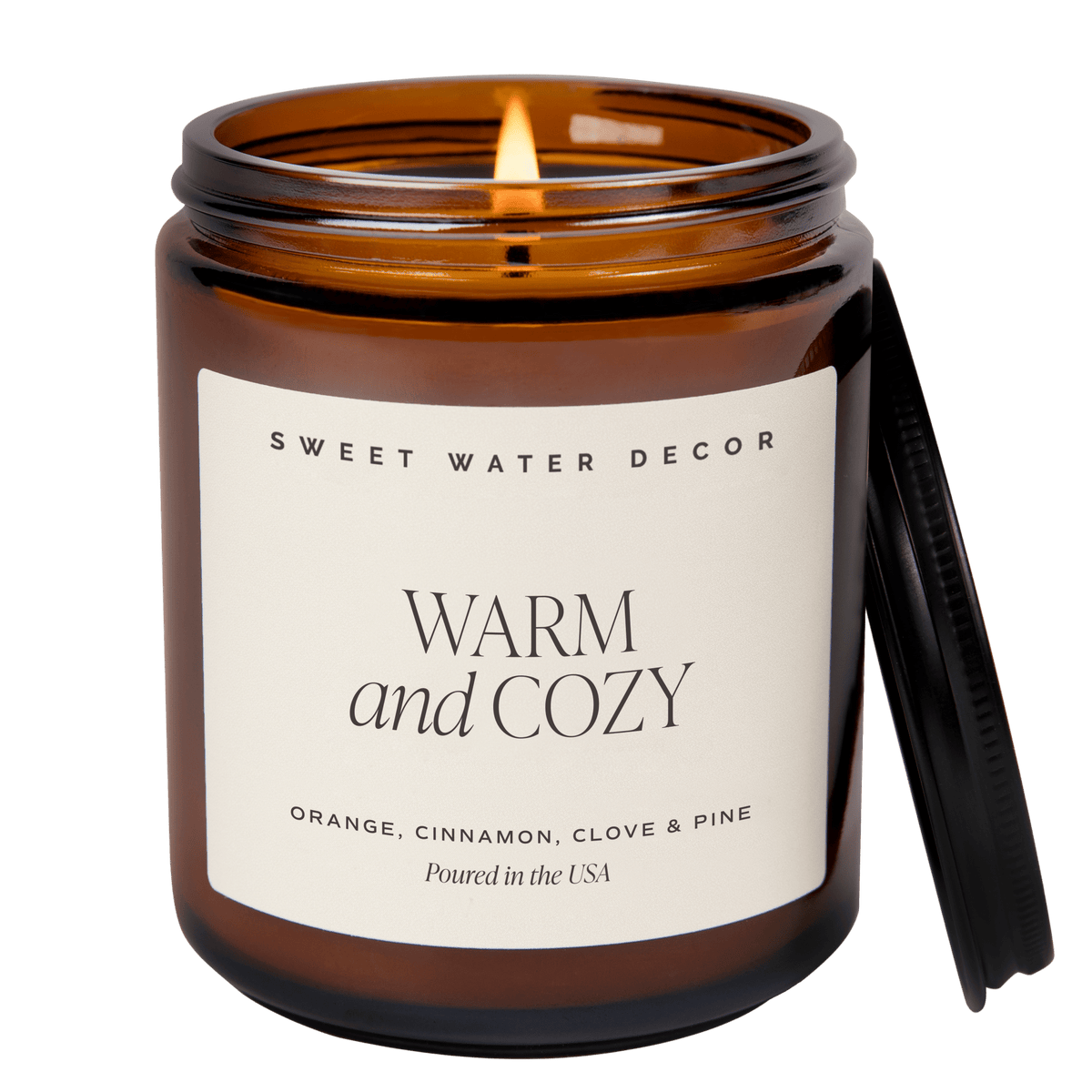 Warm and Cozy Soy Candle - Amber Jar - 9 oz - Sweet Water Decor