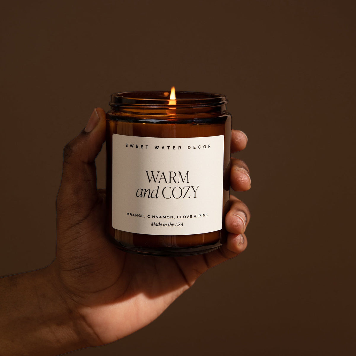 Warm and Cozy Soy Candle - Amber Jar - 9 oz - Sweet Water Decor, view 2