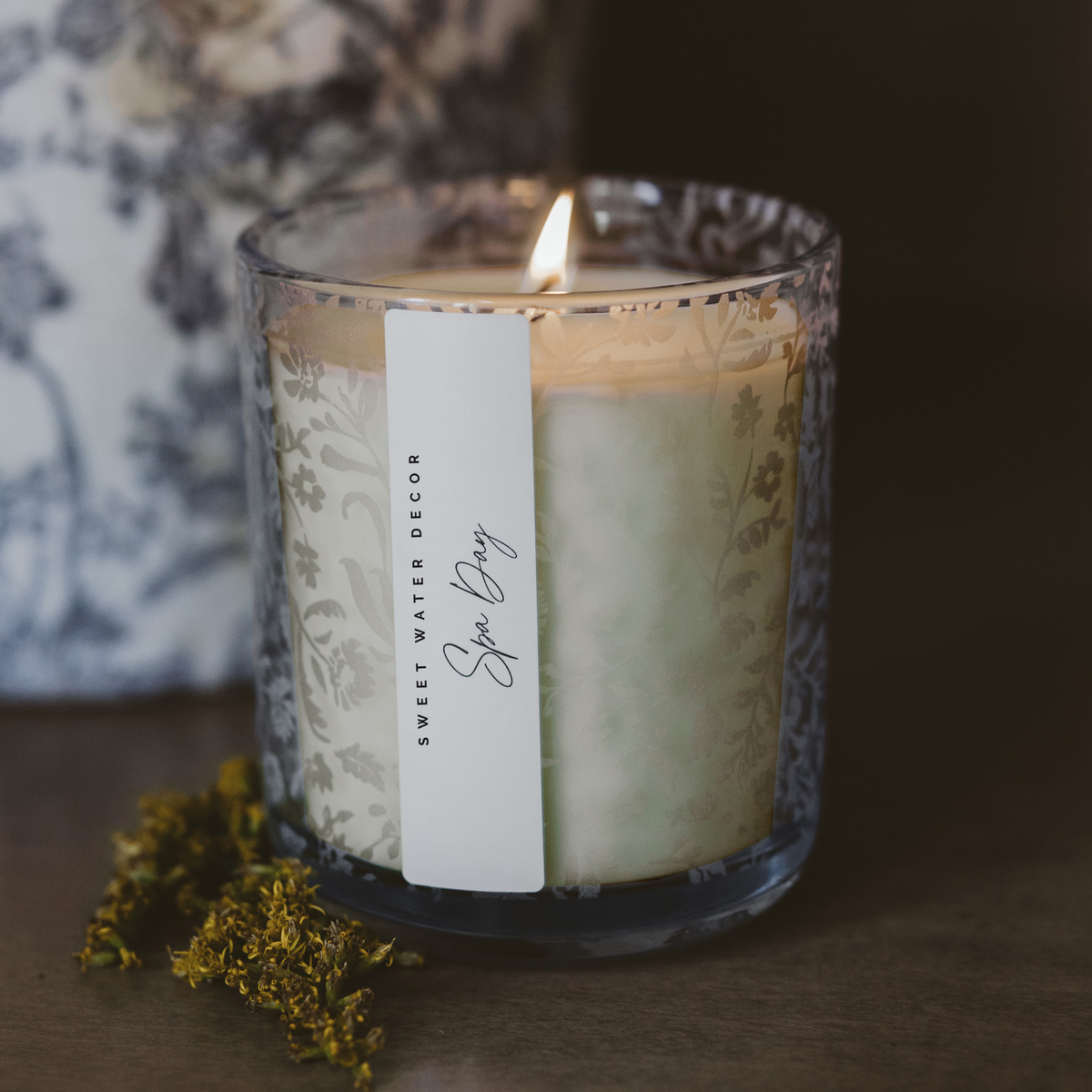 Spa Day Soy Candle - Blue Tinted Glass Jar - 12 oz - Sweet Water Decor, view 4