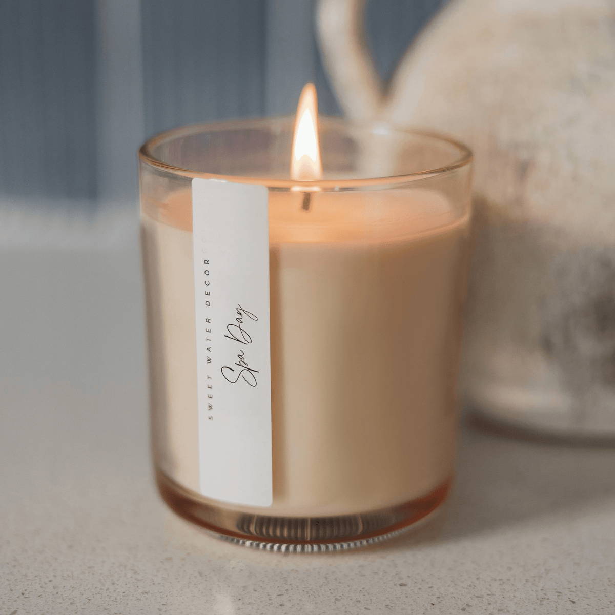 Spa Day Soy Candle - Tinted Glass Jar - 12 oz - Sweet Water Decor, view 2