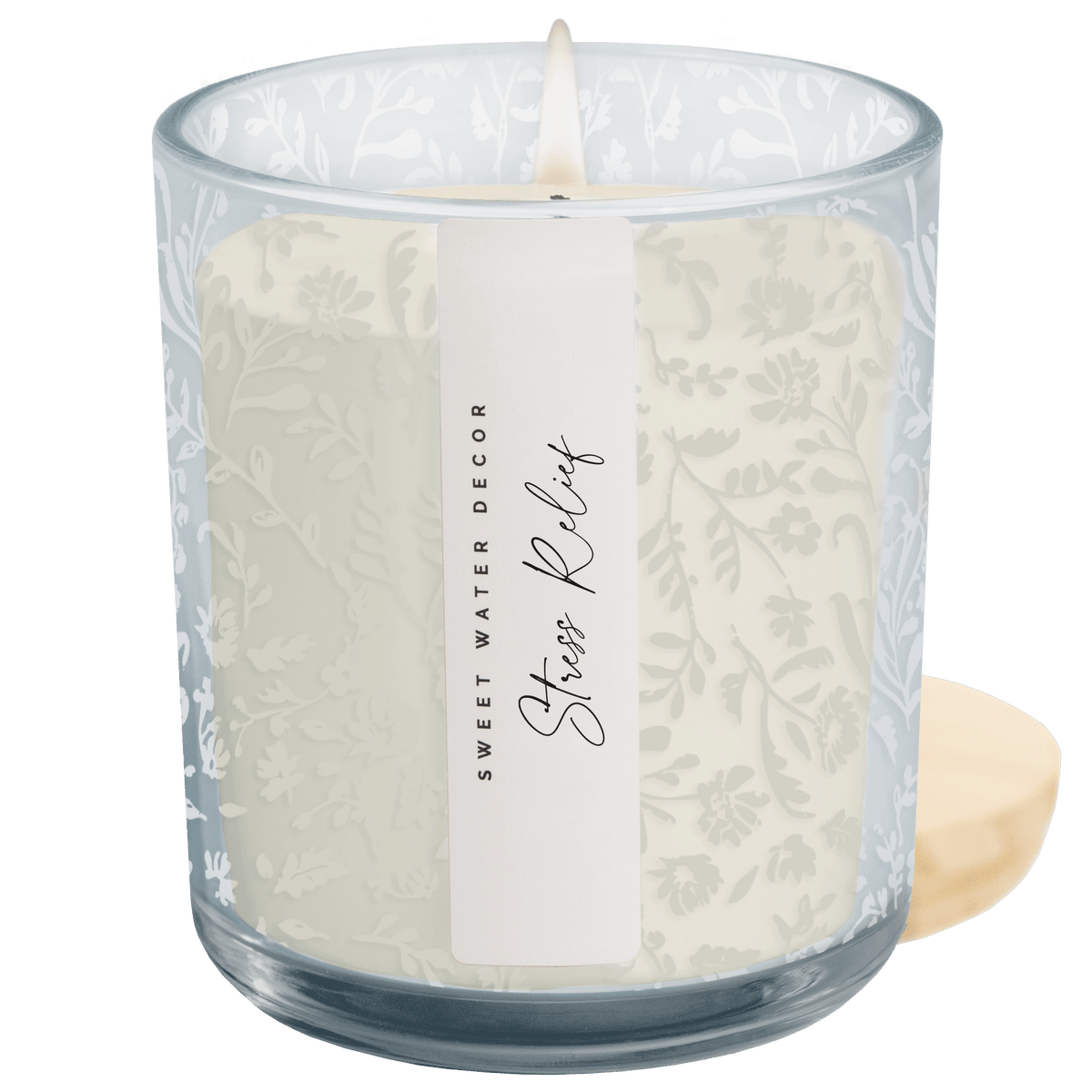 Stress Relief Soy Candle - Blue Tinted Glass Jar - 12 oz - Sweet Water Decor