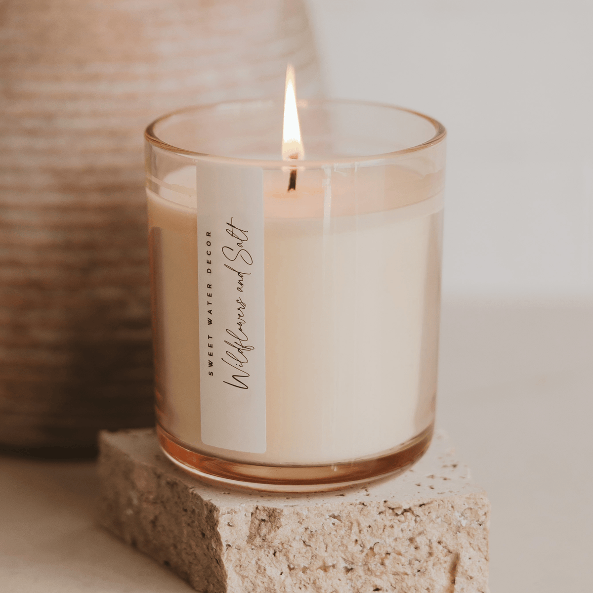 Wildflowers and Salt Soy Candle - Tinted Glass Jar - 12 oz - Sweet Water Decor, view 2