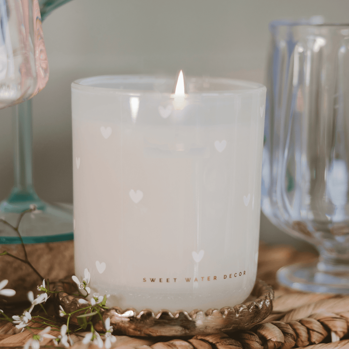 All Over Hearts Soy Candle - Tinted Glass Jar - 12 oz - Sweet Water Decor, view 2