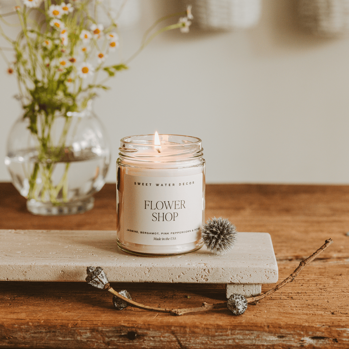 Flower Shop Soy Candle - Clear Jar - 9 oz - Sweet Water Decor, view 3