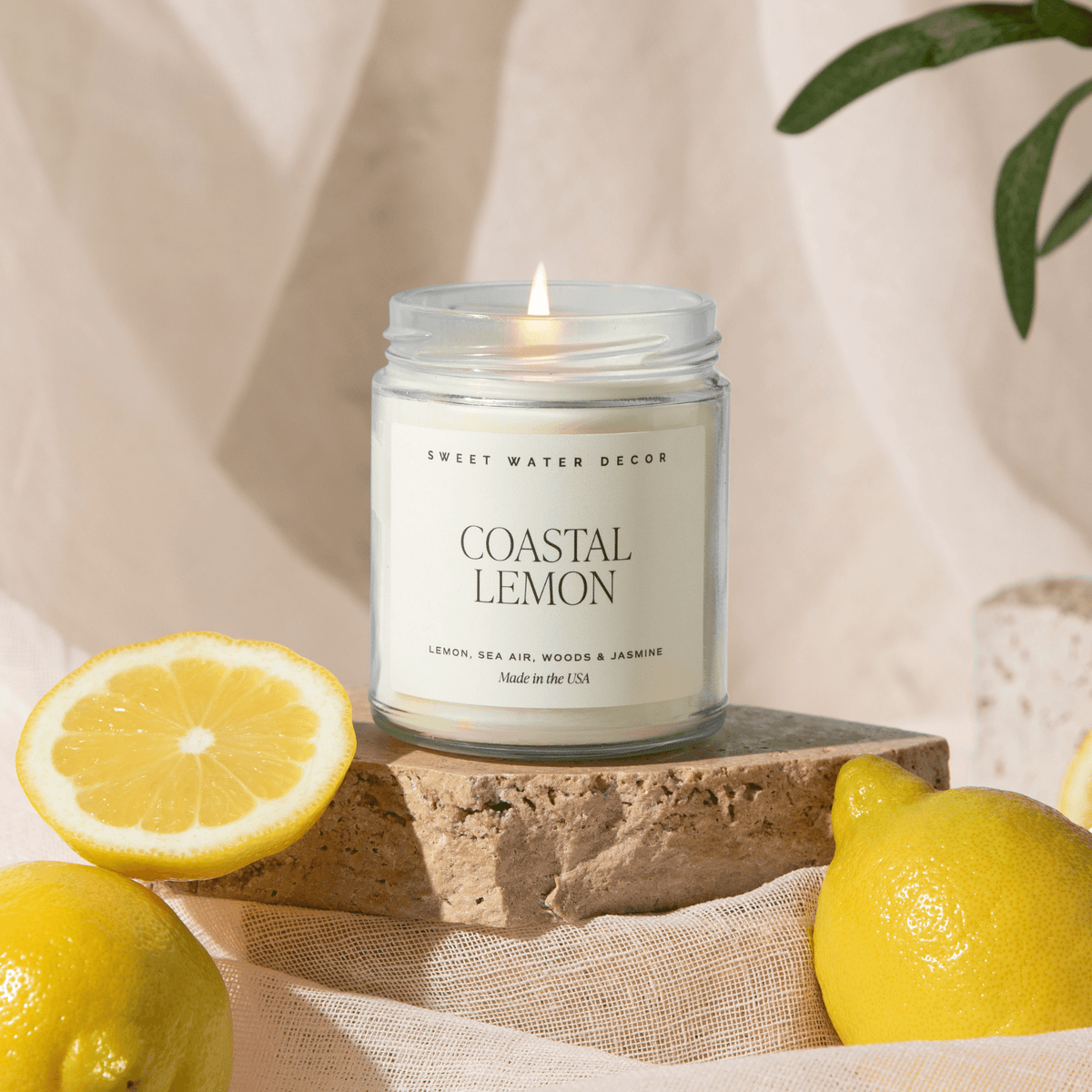Coastal Lemon Soy Candle - Clear Jar - 9 oz - Sweet Water Decor, view 4