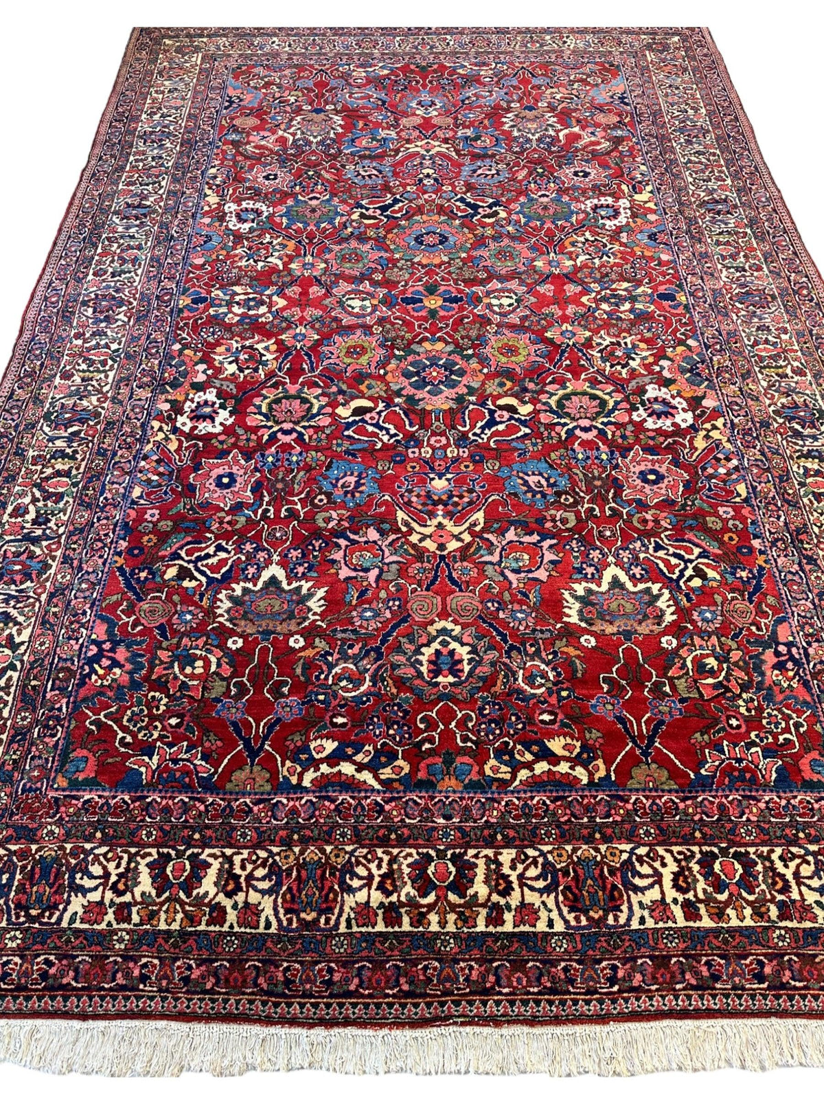 Antique Persian Bakhtiari Rug 9x13 | Red, Navy & Ivory | Hand-Knotted Wool - Rugistan, view 2
