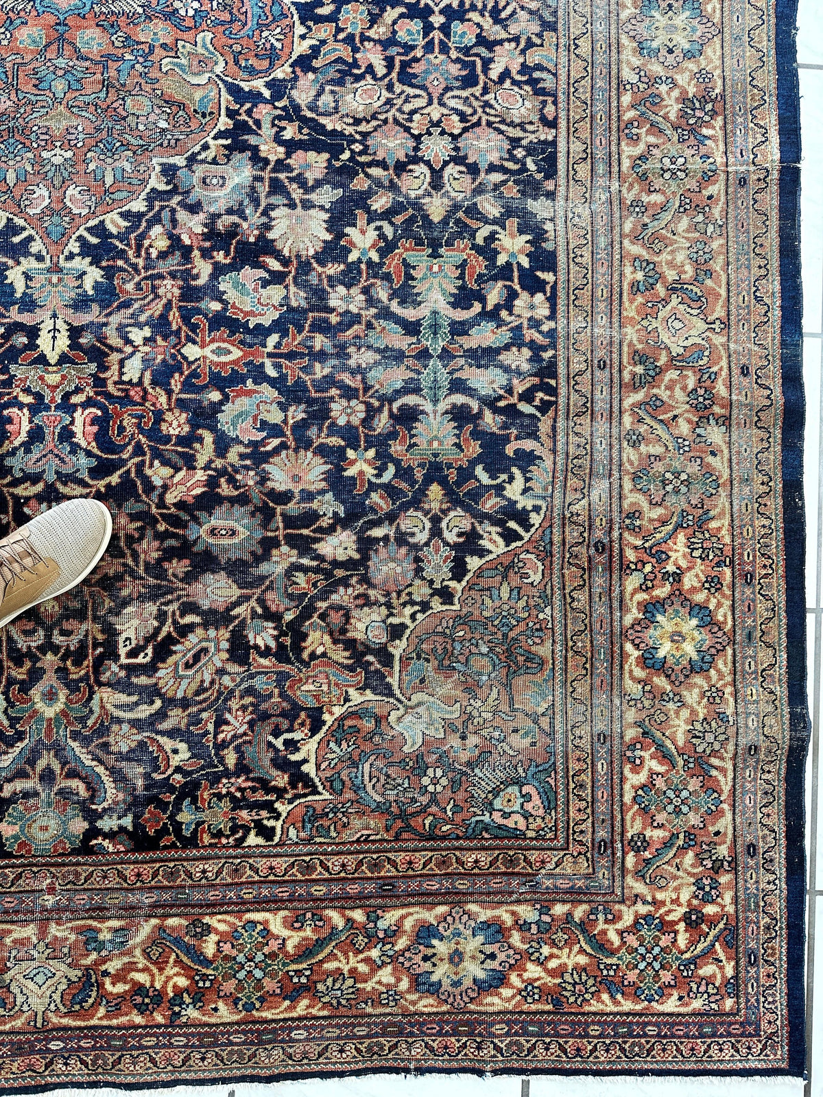 Antique Persian Mahal Rug 8x12 | Navy, Rust & Light Blue | Hand-Knotted Wool - Rugistan, view 11